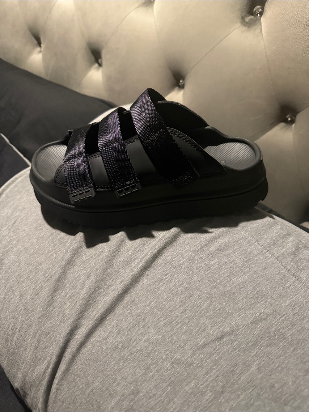 UGG Black Triple-Strap Slide Sandals